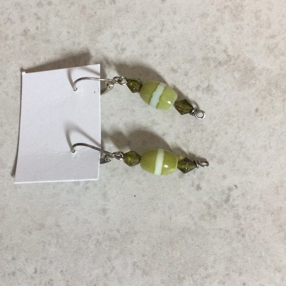 Lime green bead boho drop earrings - Picture 4 of 7